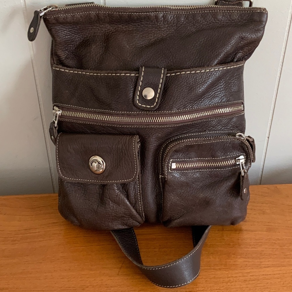 Roots Brown Leather Messenger Bag